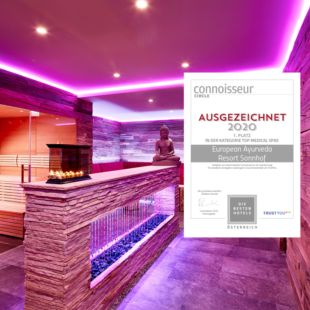 Hotels Österreich Connoisseur Circle Awards 2020 Ayurveda Resort Sonnhof Auszeichnung